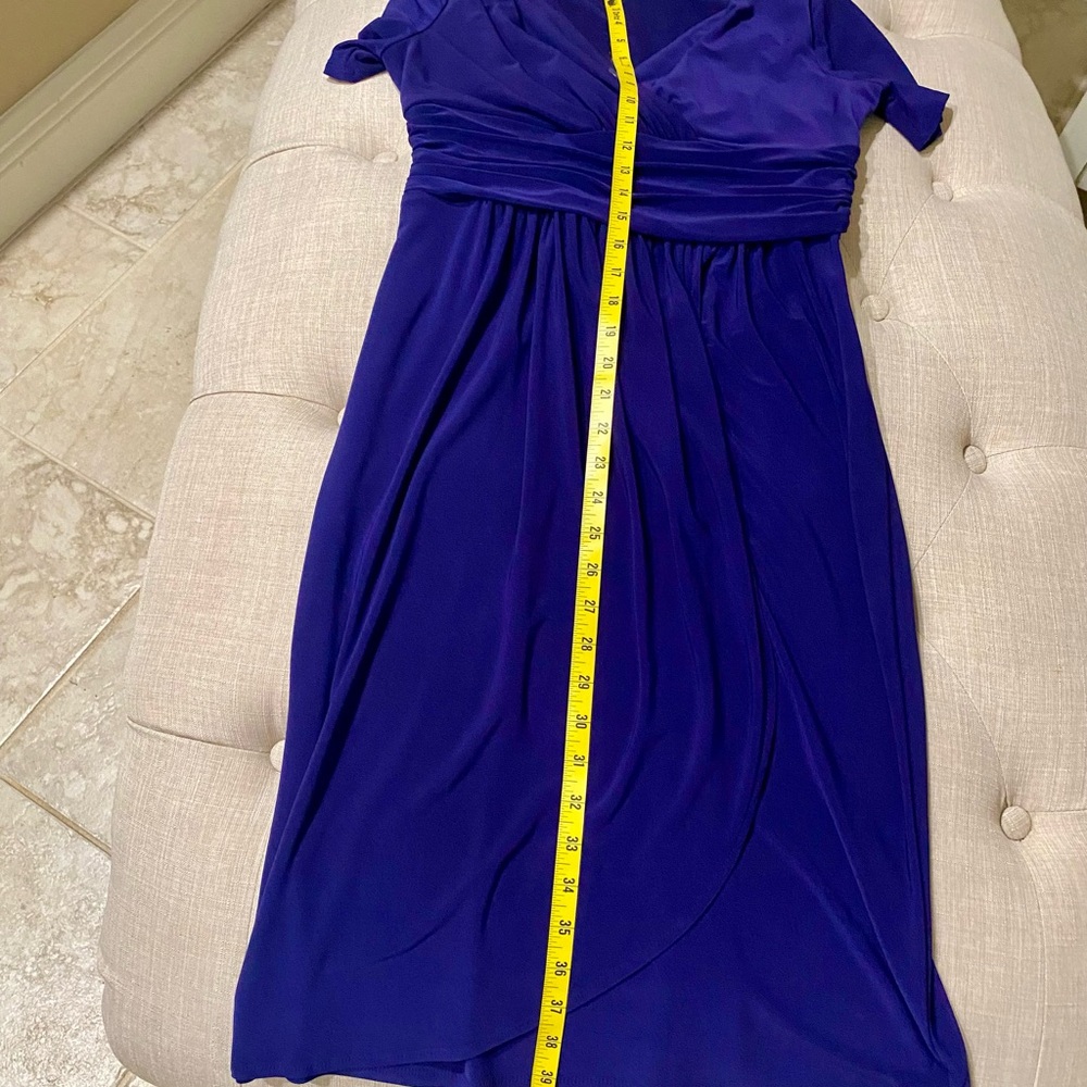 NWOT Evan-Picone Blue Midi Wrap Ruched Sundress with Puff Sleeves - Picture 5 of 5
